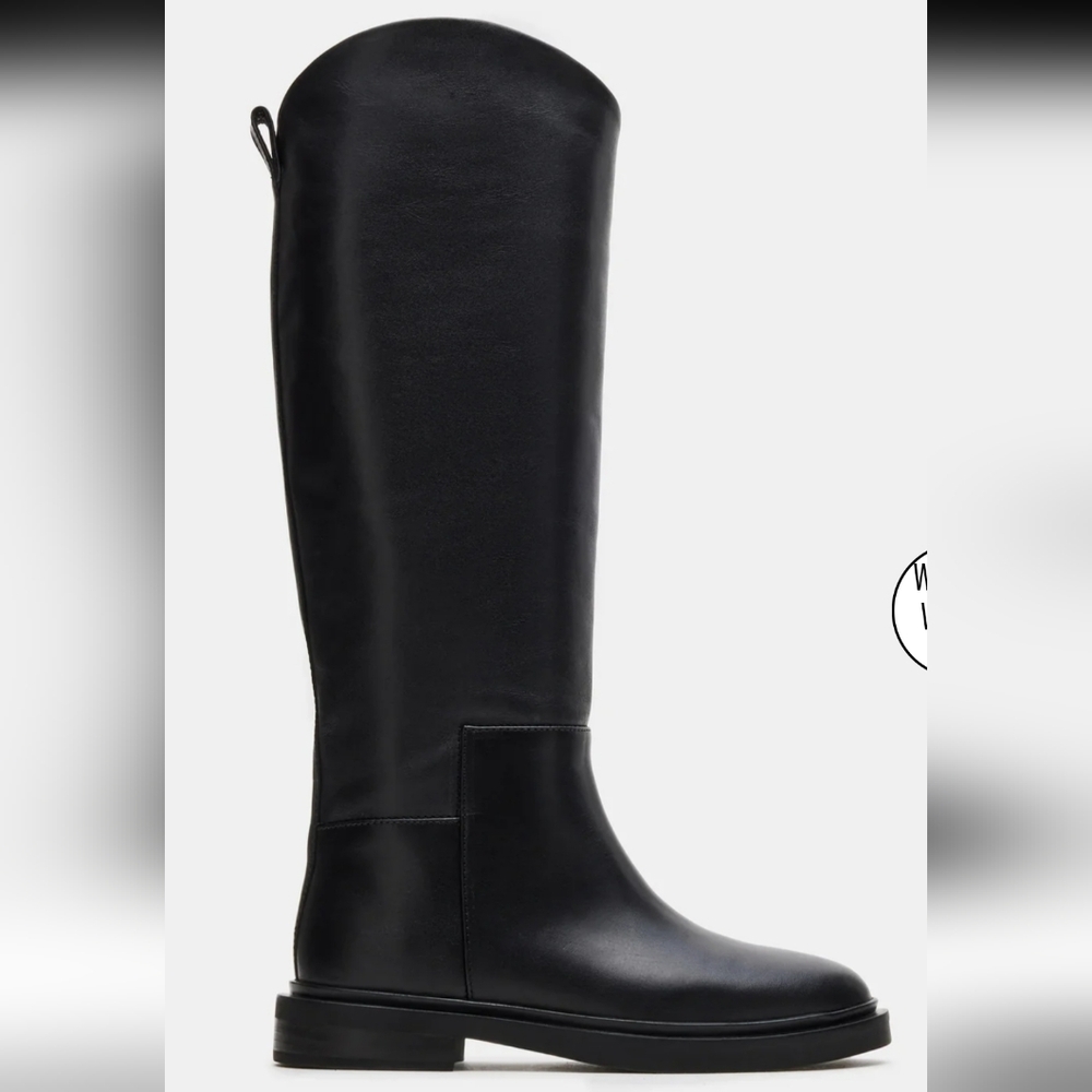 Steve Madden Gaige-Wide Calf Black Leather Riding Boots Size 8 - Picture 1 of 10